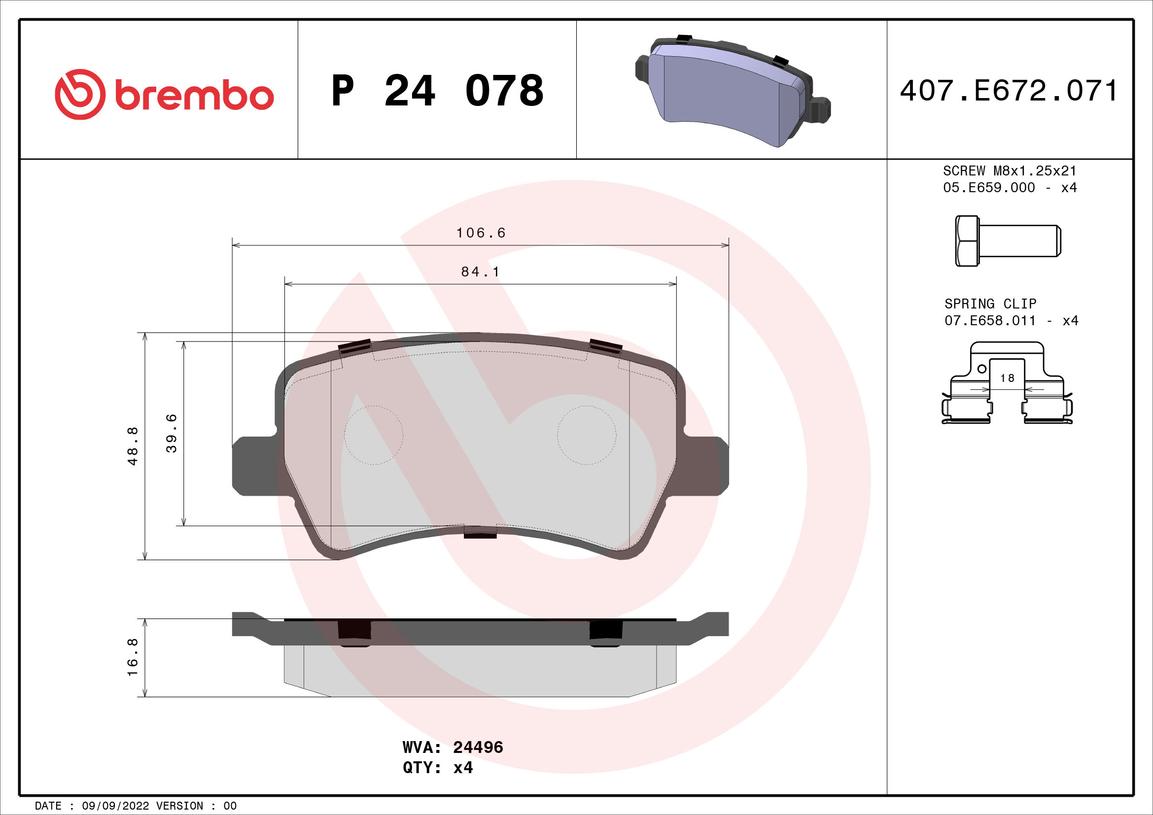 A.B.S. P 24 078 BREMBO Bremsbelagsatz, Scheibenbremse